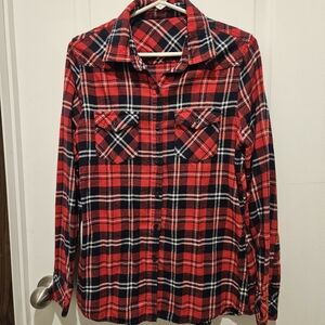 Source Unknown Red and Black Plaid Button Down Shirt